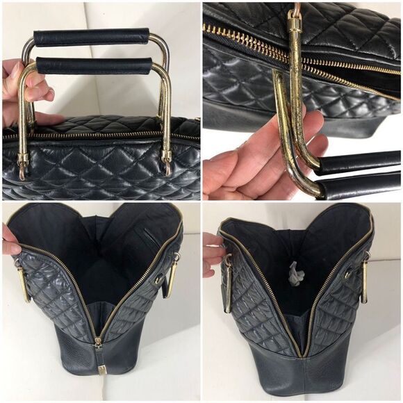ZARA Leather‎ Black Quilted Purse Metal/Leather Handles -15" x 10" x 6" - Picture 3 of 10